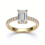 1ct emerald cut moissanite diamond ring / anillo pave de moissanitas diamantes anillo de compromiso / bague moissanite diamant emeraude / engagement ring 