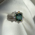 4ct moissanite ring blue green diamond halo ring sapphire / anillo moissanita 4ct zafiro diamantes anillo de compromiso anillo vintage / vintage ring / bague vintage moissanite diamant sapphir bague fiancelle