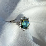 4ct moissanite ring blue green diamond halo ring sapphire / anillo moissanita 4ct zafiro diamantes anillo de compromiso anillo vintage / vintage ring / bague vintage moissanite diamant sapphir bague fiancelle