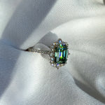 4ct moissanite ring blue green diamond halo ring sapphire / anillo moissanita 4ct zafiro diamantes anillo de compromiso anillo vintage / vintage ring / bague vintage moissanite diamant sapphir bague fiancelle