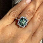 4ct moissanite ring blue green diamond halo ring sapphire / anillo moissanita 4ct zafiro diamantes anillo de compromiso anillo vintage / vintage ring / bague vintage moissanite diamant sapphir bague fiancelle