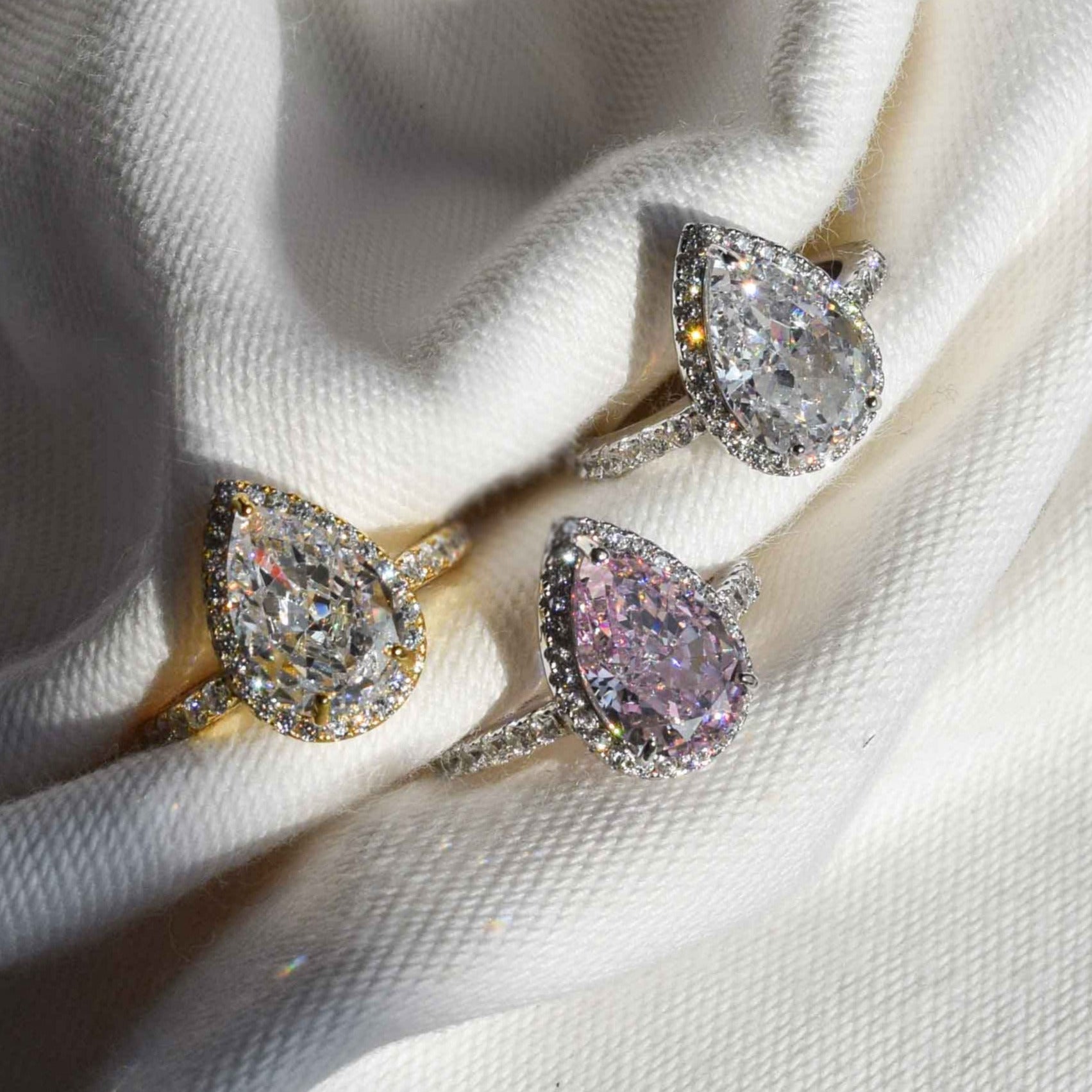 ANILLOS HALO CORTE PERA PLATA 925