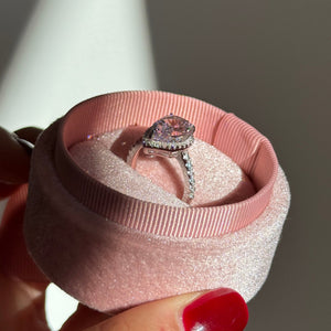 ANILLO HALO ROSA CORTE PERA PLATA 925