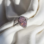HALO PEAR CUT PINK ZIRCON STERLING SILVER RING