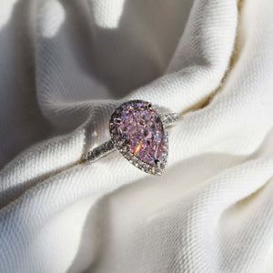 HALO PEAR CUT PINK ZIRCON STERLING SILVER RING