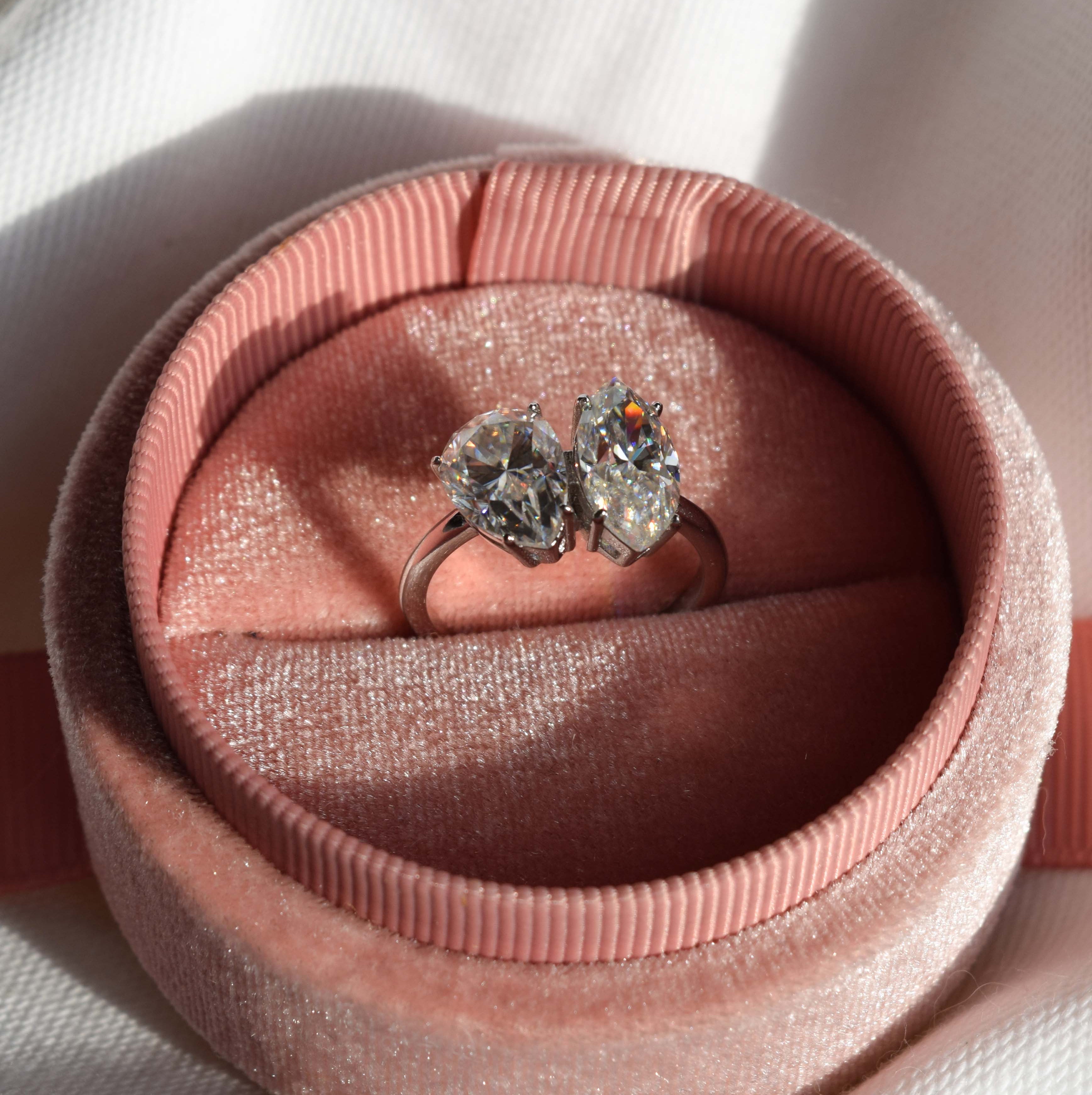 Marquise and pear moissanite ring