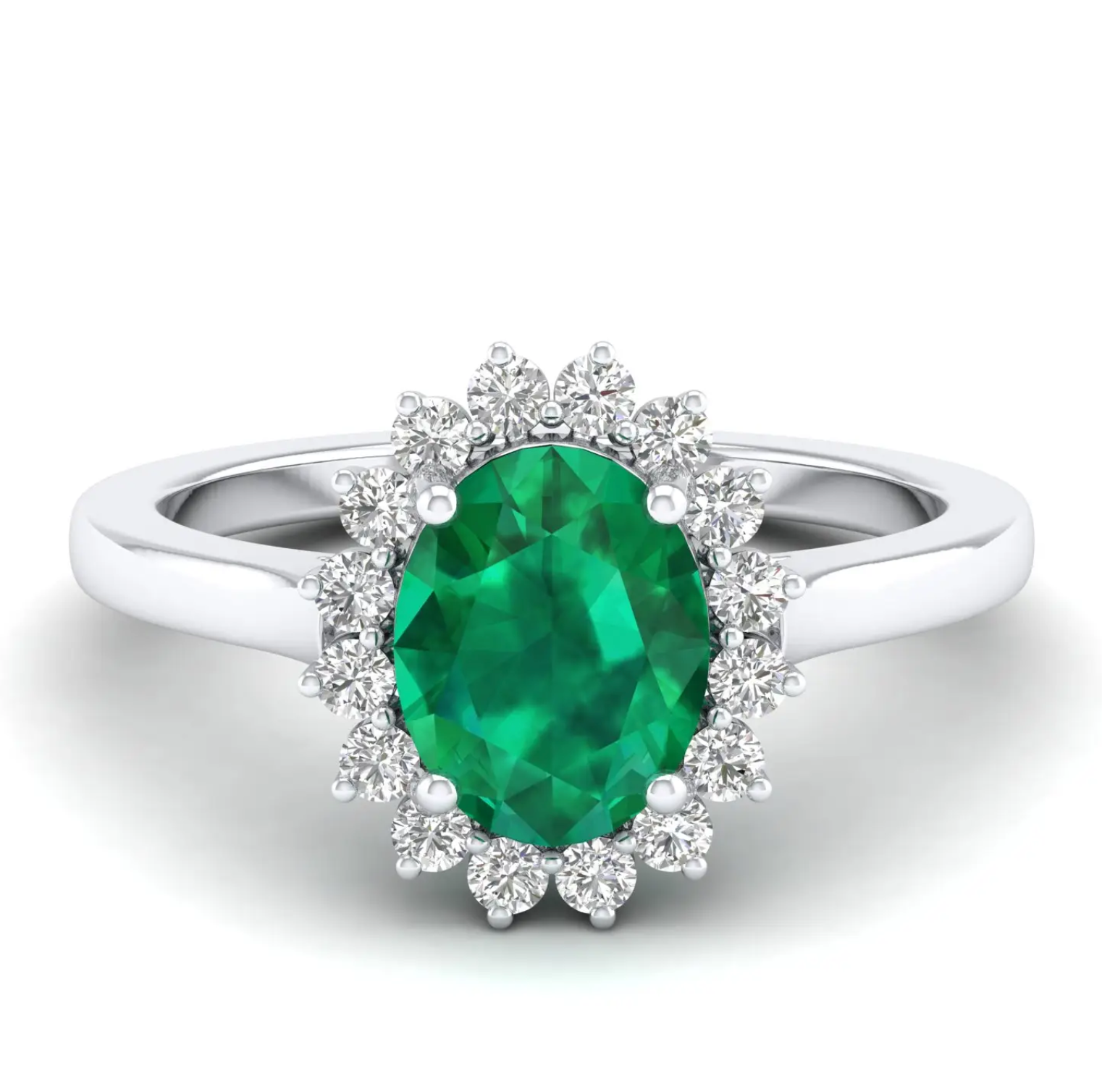 anillo halo plata verde moissanitas