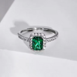 anillos halo zirconia verde ajustable plata 925