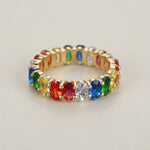 anillo rainbow, anillo de zirconias colores arcoíris, anillo de zirconias rainbow, anillo de baño de oro, churumbela oval