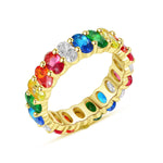 anillo rainbow, anillo de zirconias colores arcoíris, anillo de zirconias rainbow, anillo de baño de oro, churumbela oval