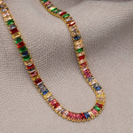 collar choker de zirconias premium de colores, collar de zirconias rainbow, collar de cristales arcoíris, choker armoires, choker rainbow de cristales zirconias, collar de baño de oro 18k, joyería, joyería mexicana