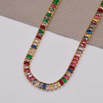 collar choker de zirconias premium de colores, collar de zirconias rainbow, collar de cristales arcoíris, choker armoires, choker rainbow de cristales zirconias, collar de baño de oro 18k, joyería, joyería mexicana