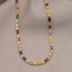 collar choker de zirconias premium de colores, collar de zirconias rainbow, collar de cristales arcoíris, choker armoires, choker rainbow de cristales zirconias, collar de baño de oro 18k, joyería, joyería mexicana