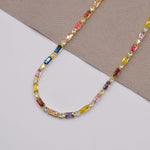 collar choker de zirconias premium de colores, collar de zirconias rainbow, collar de cristales arcoíris, choker armoires, choker rainbow de cristales zirconias, collar de baño de oro 18k, joyería, joyería mexicana