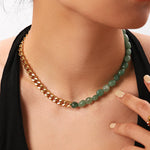 collar de cadena con cuarzo, agata y jade elaborado en acero inoxidable, joyería, joyería mexicana
