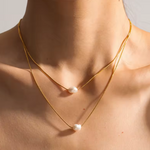 collar doble con perlas naturales, collar layered acero inoxidable, cadena de acero inoxidable, joyería, joyería mexicana, joyería en acero inoxidable