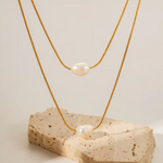 collar doble con perlas naturales, collar layered acero inoxidable, cadena de acero inoxidable, joyería, joyería mexicana, joyería en acero inoxidable