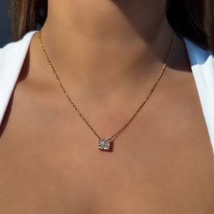 stainles steel necklace with emerald cut zircon