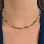 collar zorconias colores en bano de oro, rainbow necklace gold plated 18k, crystal necklace, collier cristaux arc en ciel 