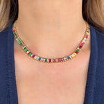 collar zorconias colores en bano de oro, rainbow necklace gold plated 18k, crystal necklace, collier cristaux arc en ciel 