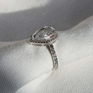 pear halo sterling silver 925 ring
