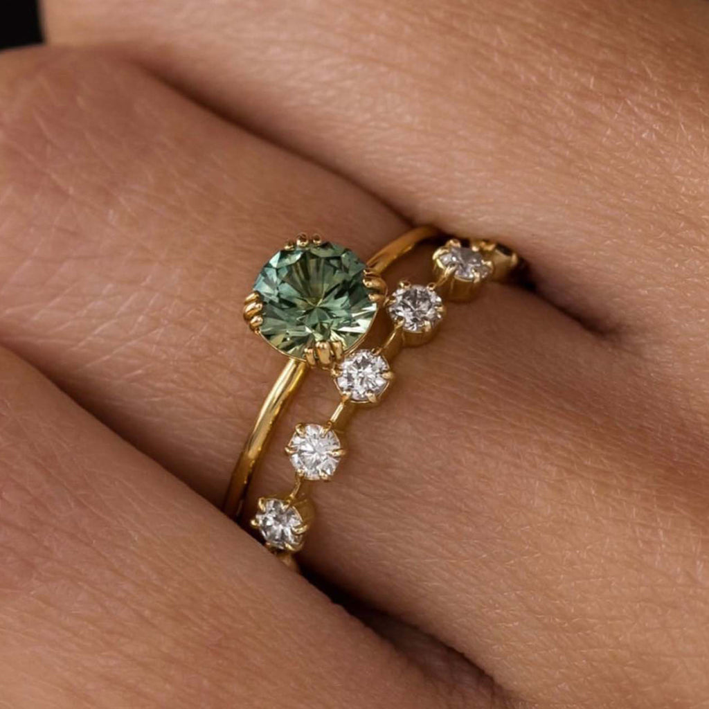 set de anillos de moissanita turquesa
