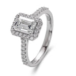 anillo halo corte esmeralda moissanita diamante