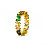 anillo rainbow zigzag, anillo de zirconias colores arcoíris, anillo de zirconias rainbow, anillo de baño de oro