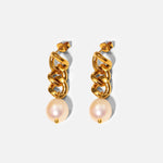 aretes de cadena con perlas naturales, aretes de acero inoxidable, aretes de cadena en acero inoxidable, aretes de perlas naturales, joyeria, joyeria mexicana, bisutería