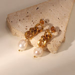 aretes de cadena con perlas naturales, aretes de acero inoxidable, aretes de cadena en acero inoxidable, aretes de perlas naturales, joyeria, joyeria mexicana, bisutería