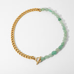 collar de cadena con cuarzo, agata y jade elaborado en acero inoxidable, joyería, joyería mexicana