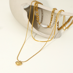 collar triple en acero inoxidable con perla natural, joyería acero inoxidable, joyería mexicana ,collares 