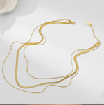 collar triple flat de serpiente en acero inoxidable, collar layered acero inoxidable.  joyería acero inoxidable, joyería mexicana ,collares 