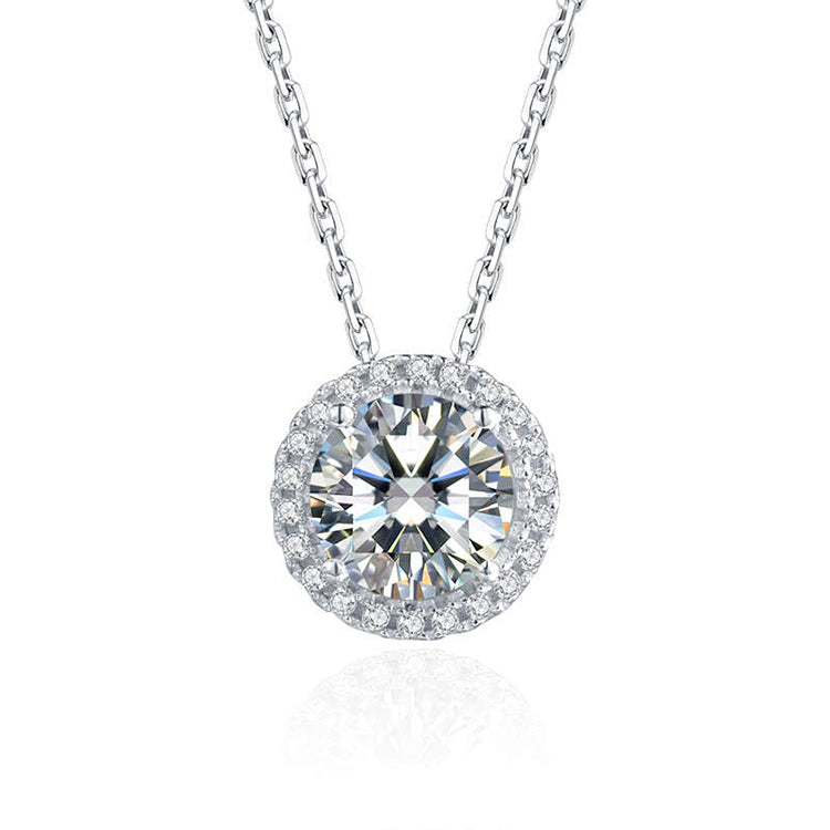 round halo moissanite diamond necklace / diamante moissanita collar / collier diamant moissanite 