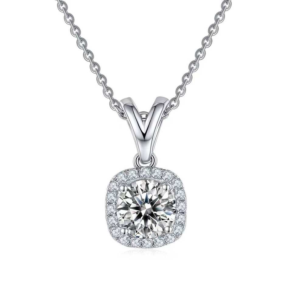 round halo moissanite diamond necklace / diamante moissanita collar / collier diamant moissanite 